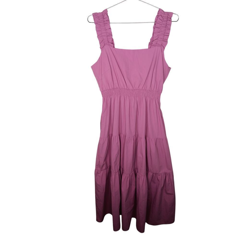 New Easel Los Angeles Tiered Midi Pink Ruffle Strap Pockets Cotton Dress S - Picture 2 of 16